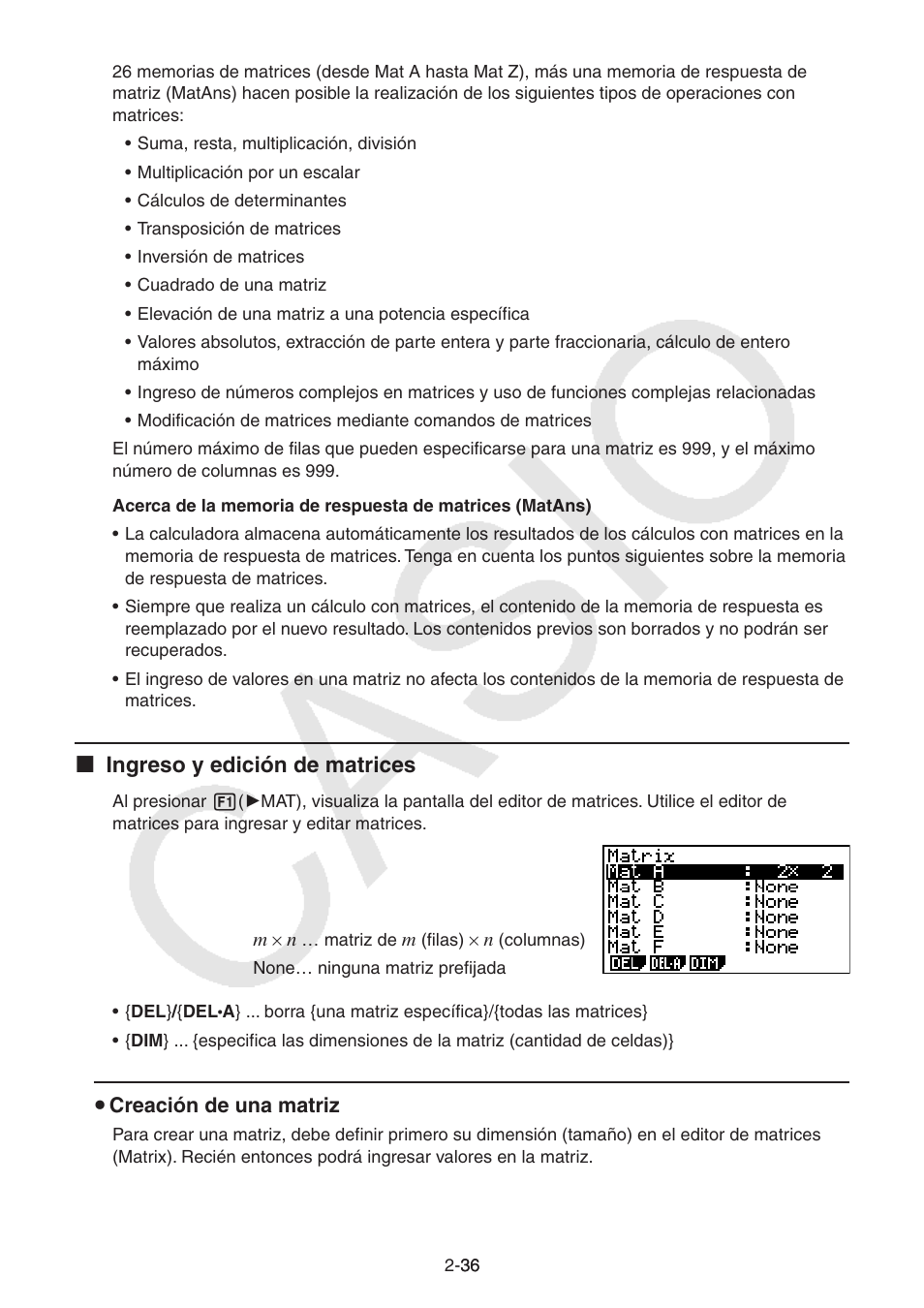 I ingreso y edición de matrices | Casio FX-9750GII User Manual | Page 75 /  411 | Original mode