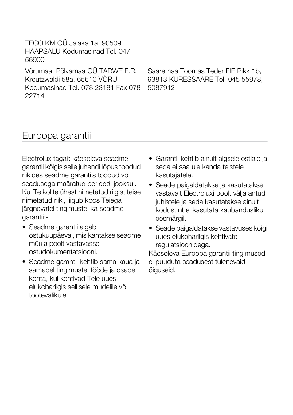 Euroopa garantii | Electrolux EMS20402 User Manual | Page 235 / 284