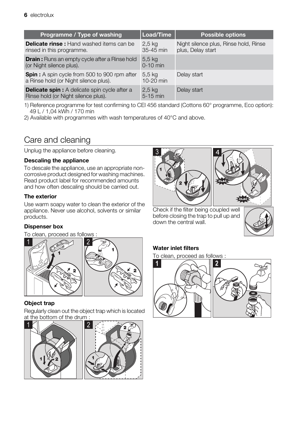 Care and cleaning | Electrolux EWT 9120 W User Manual | Page 6 / 12