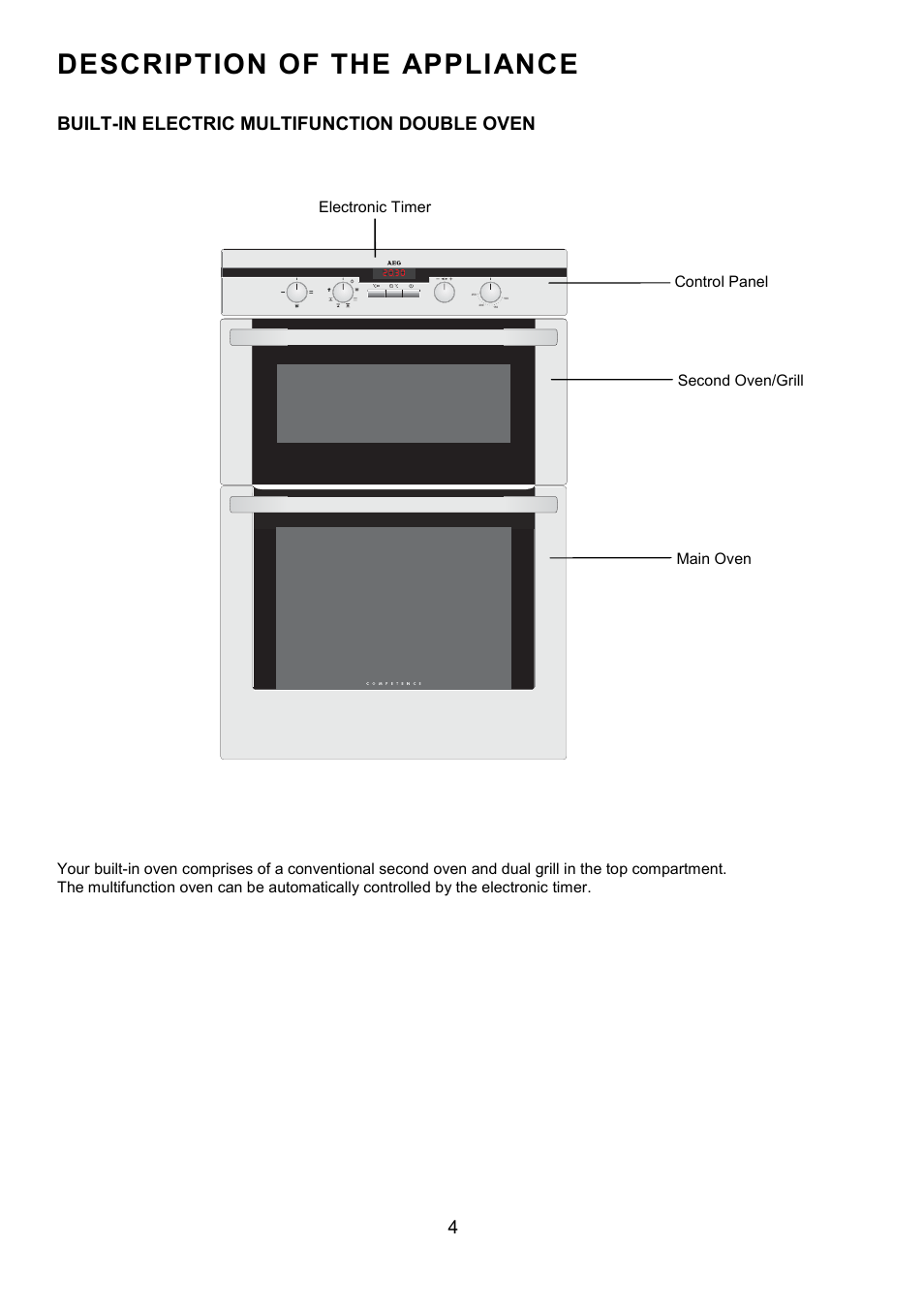 Description of the appliance, Built-in electric multifunction double oven |  Electrolux D5701-4 User Manual | Page 4 / 48 | Original mode