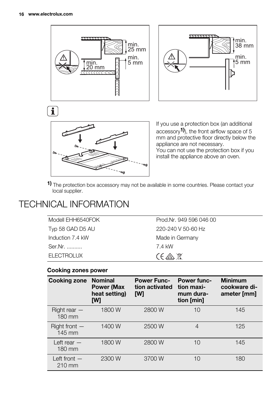 Technical information | Electrolux EHH6540FOK User Manual | Page 16 / 20