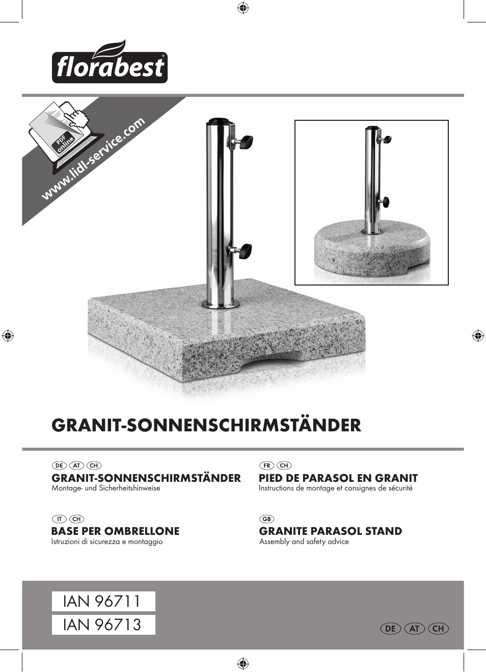 Florabest Granite Parasol Stand User Manual | 13 pages