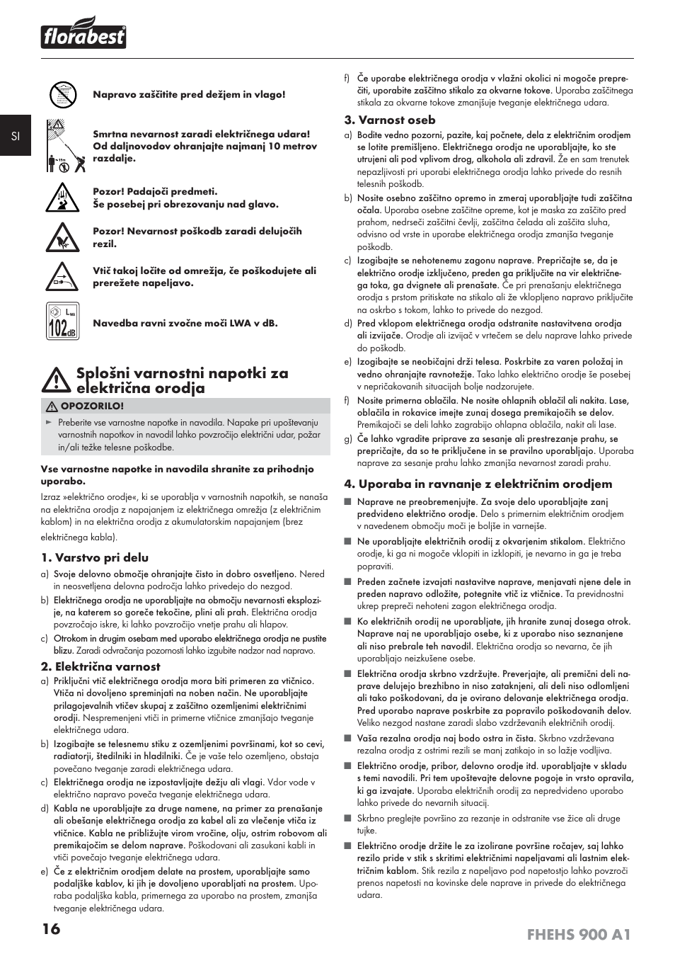 Splošni varnostni napotki za električna orodja | Florabest FHEHS 900 A1  User Manual | Page 20 / 65 | Original mode