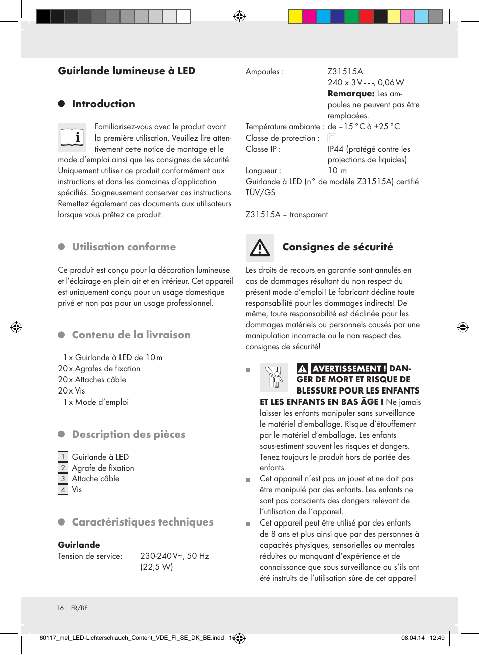 Guirlande lumineuse à led introduction, Utilisation conforme, Contenu de la  livraison | Melinera Z31515A-BS User Manual | Page 16 / 28 | Original mode