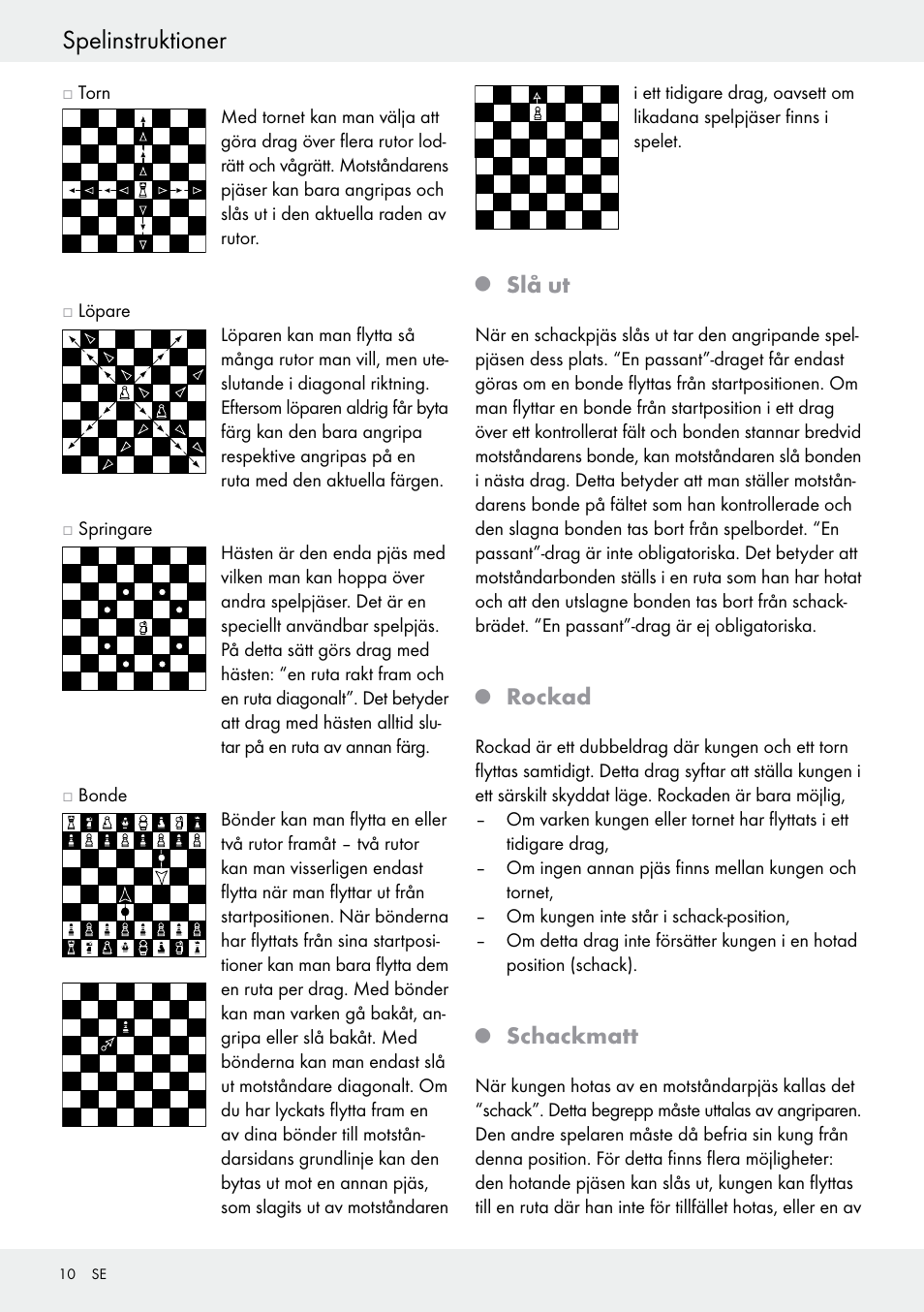 Spelinstruktioner, Slå ut, Rockad | Playtive Chess Set User Manual | Page  10 / 24