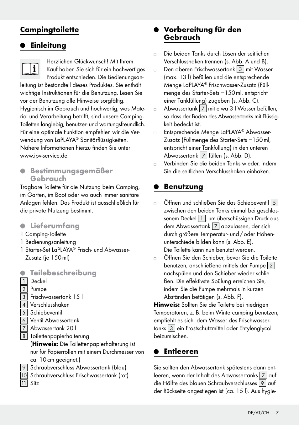 Campingtoilette einleitung, Bestimmungsgemäßer gebrauch, Lieferumfang |  Rocktrail Portable Toilet User Manual | Page 7 / 12