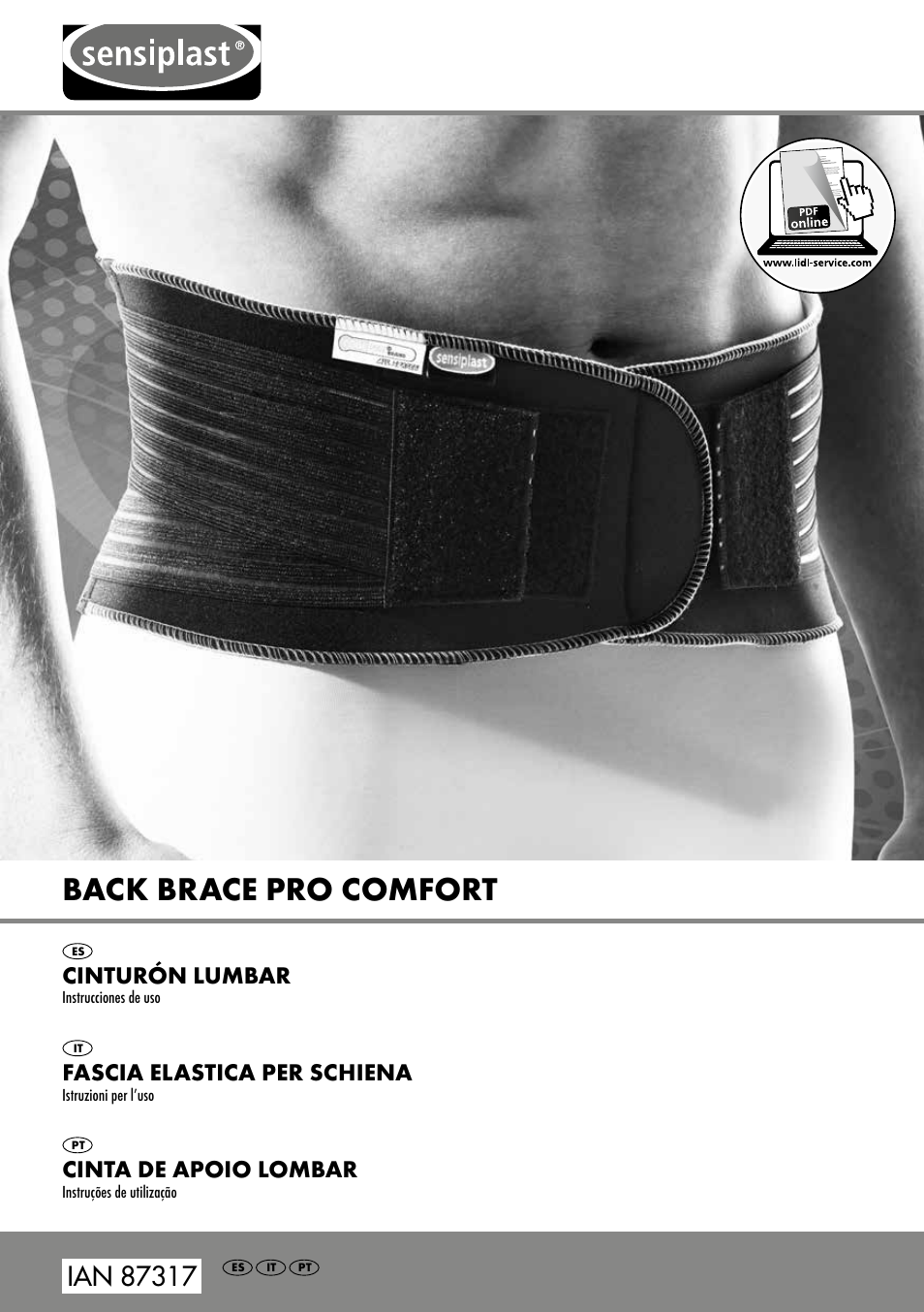 Back brace pro comfort, Cinturón lumbar, Fascia elastica per schiena |  Sensiplast Pro Comfort Back Brace User Manual | Page 5 / 24