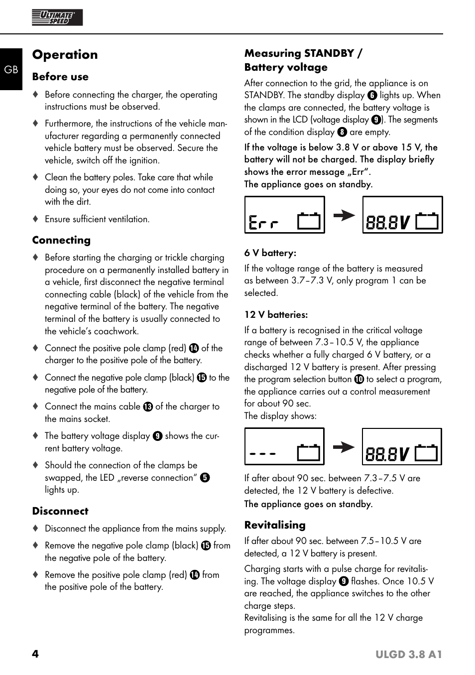 Operation | Ultimate Speed ULGD 3.8 A1 User Manual | Page 7 / 51