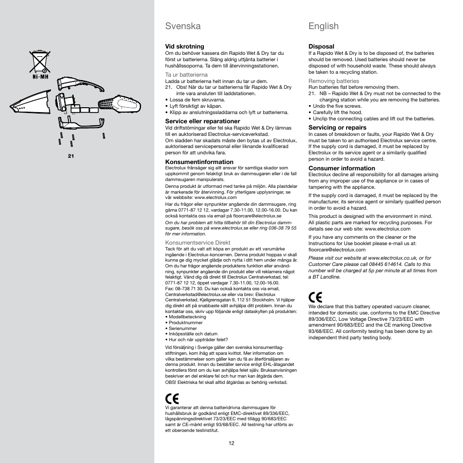 Svenska, English | Electrolux Rapido ZB404WD User Manual | Page 12 / 13 |  Original mode