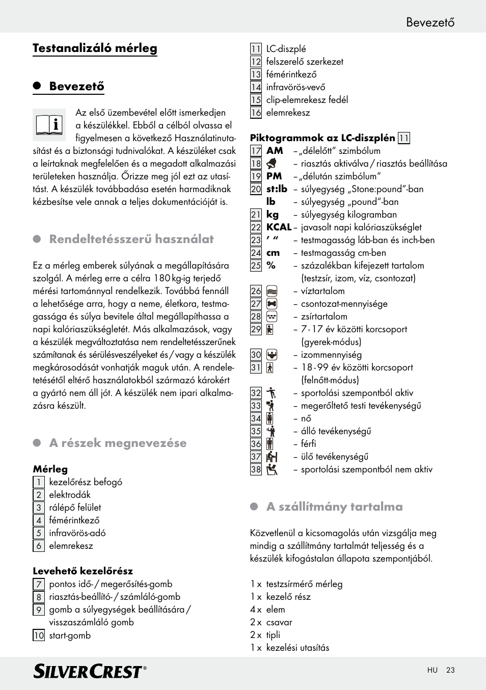 Bevezető, Testanalizáló mérleg, Rendeltetésszerű használat | Silvercrest  Z28414 User Manual | Page 23 / 66