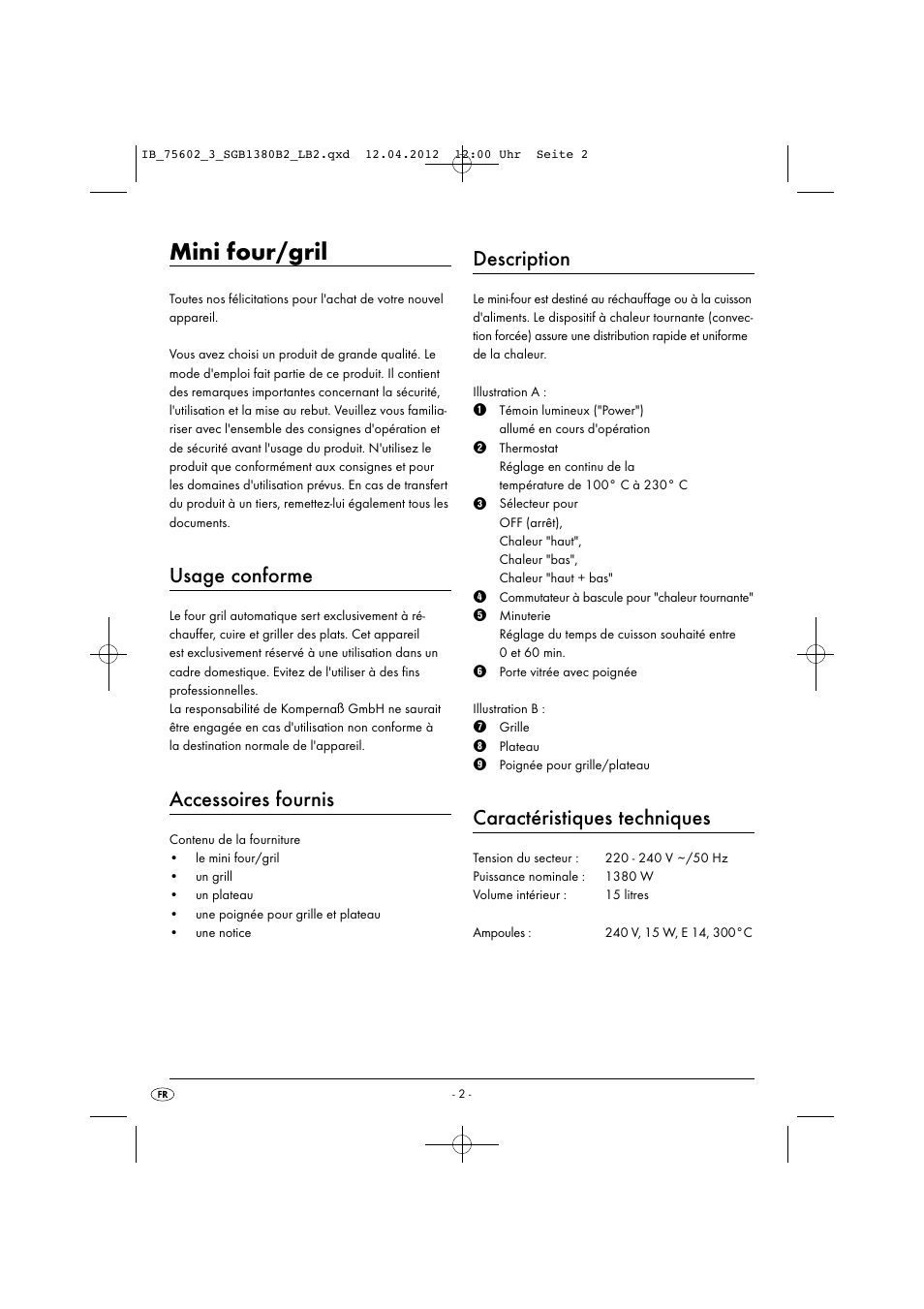 Mini four/gril, Usage conforme, Accessoires fournis | Silvercrest SGB 1380  B2 User Manual | Page 4 / 56