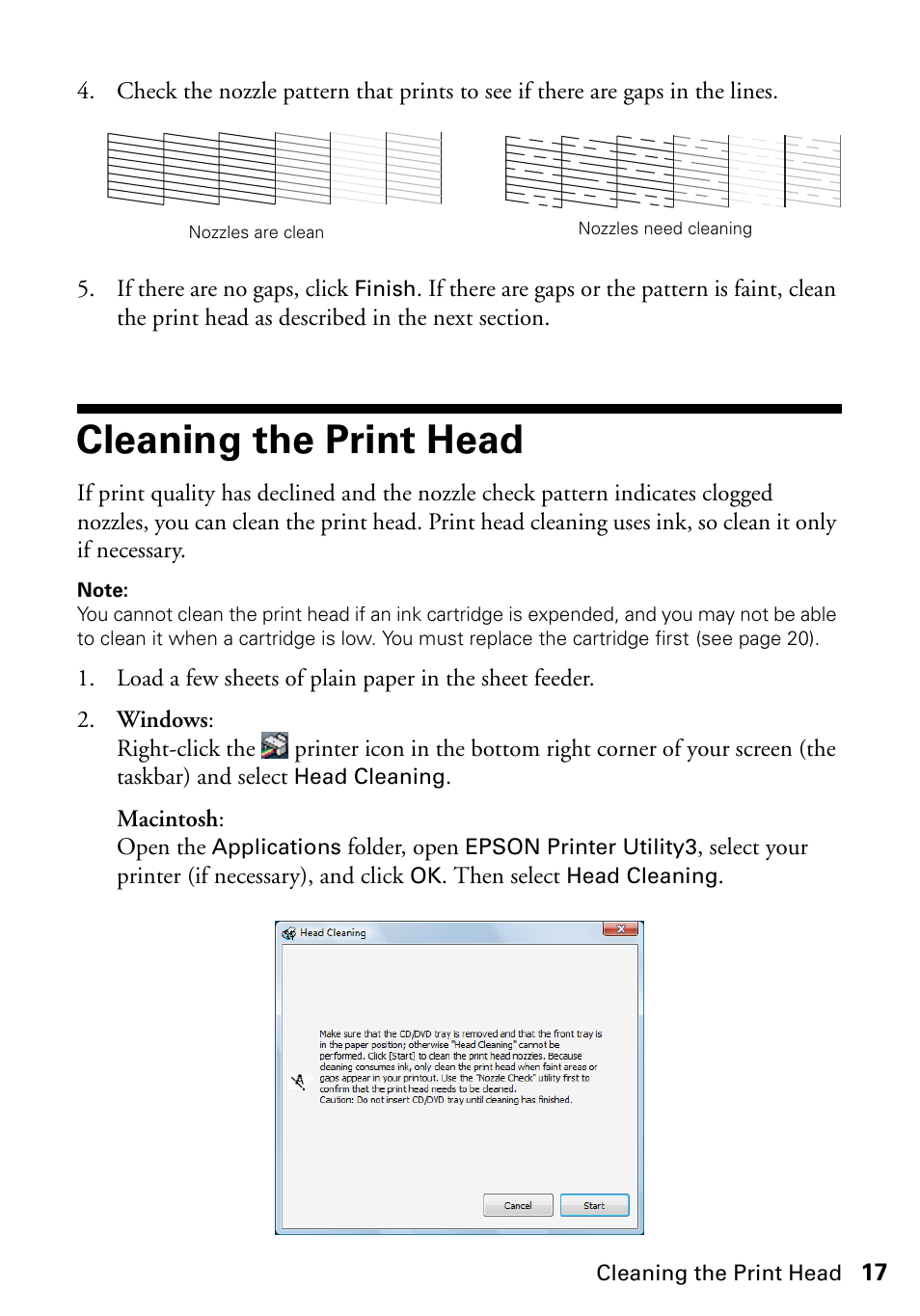 Cleaning the print head | Epson Artisan 50 Series User Manual | Page 17 / 36