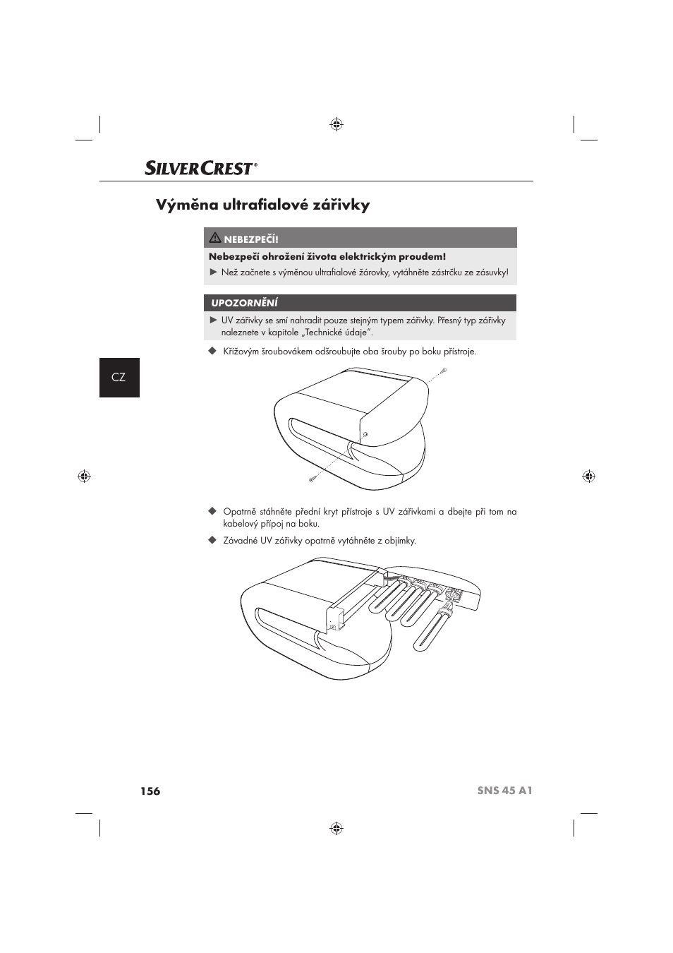 Výměna ultraﬁ alové zářivky | Silvercrest SNS 45 A1 User Manual | Page 156  / 194