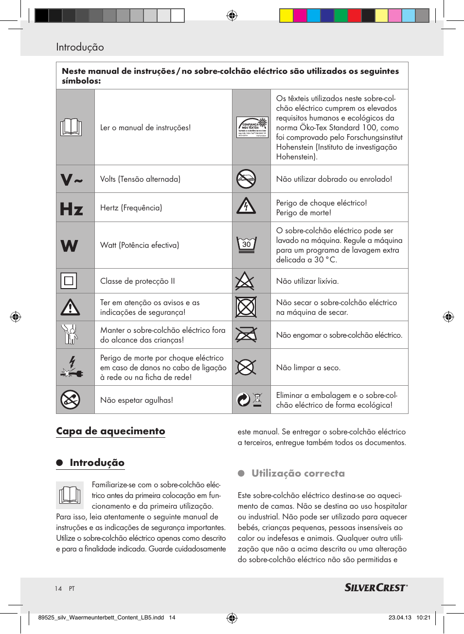Introdução, Capa de aquecimento introdução, Utilização correcta |  Silvercrest SWUB 85 B2 User Manual | Page 14 / 37 | Original mode