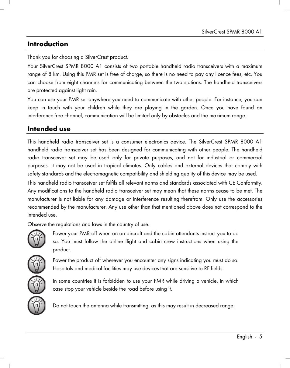 Introduction, Intended use | Silvercrest SPMR 8000 A1 User Manual | Page 7  / 184 | Original mode