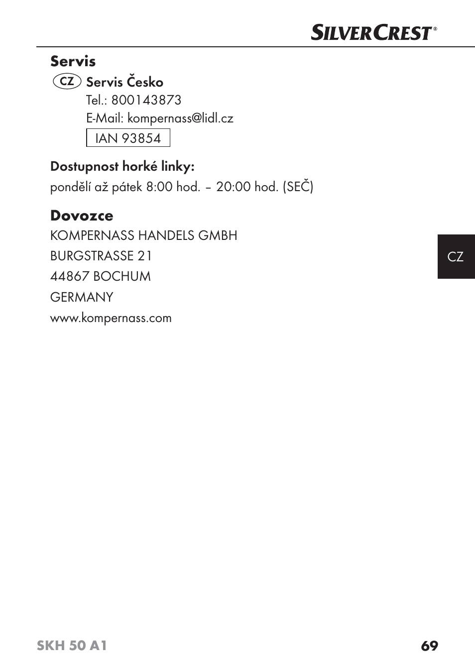 Servis, Dovozce | Silvercrest SKH 50 A1 User Manual | Page 72 / 101