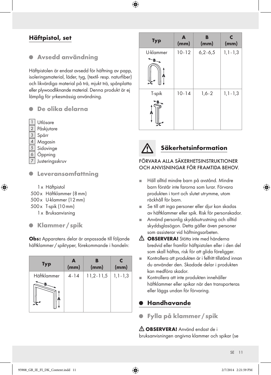Häftpistol, set, Avsedd användning, De olika delarna | Powerfix Z16531 User  Manual | Page 11 / 25 | Original mode