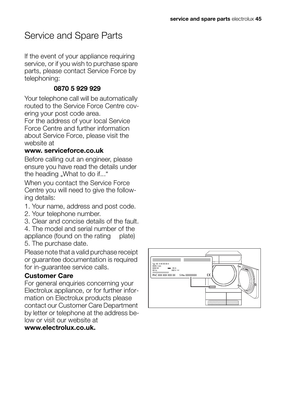 Service and spare parts | Electrolux EDI 96150 W User Manual | Page 45 / 48  | Original mode
