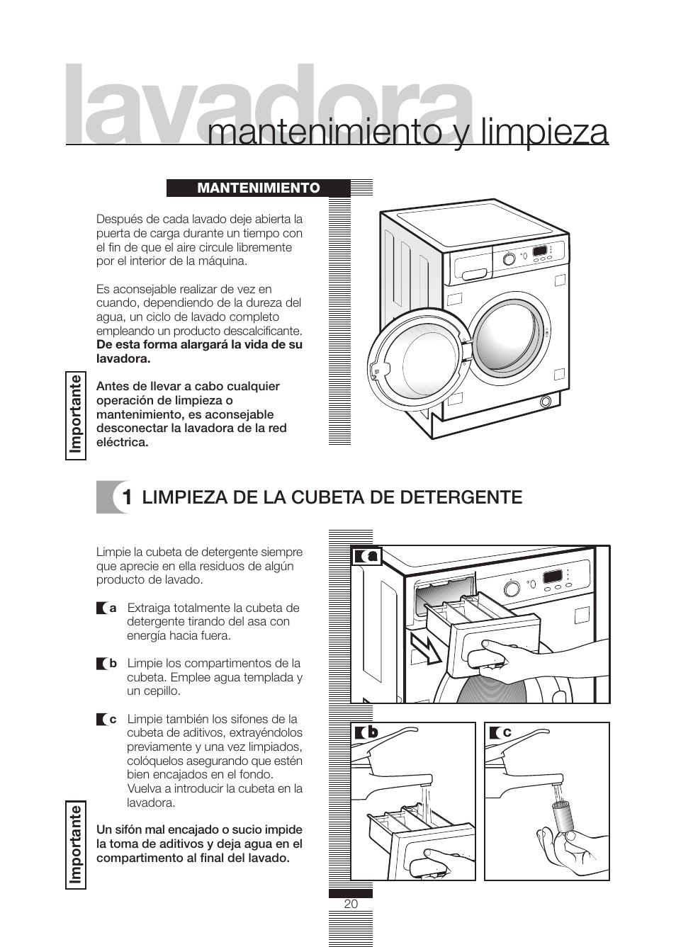Lavadora, Mantenimiento y limpieza | DE DIETRICH DLZ614JE1 User Manual |  Page 20 / 92 | Original mode