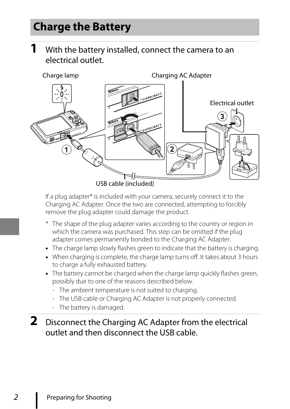 Charge the battery | Nikon Coolpix A100 User Manual | Page 12 / 36 |  Original mode