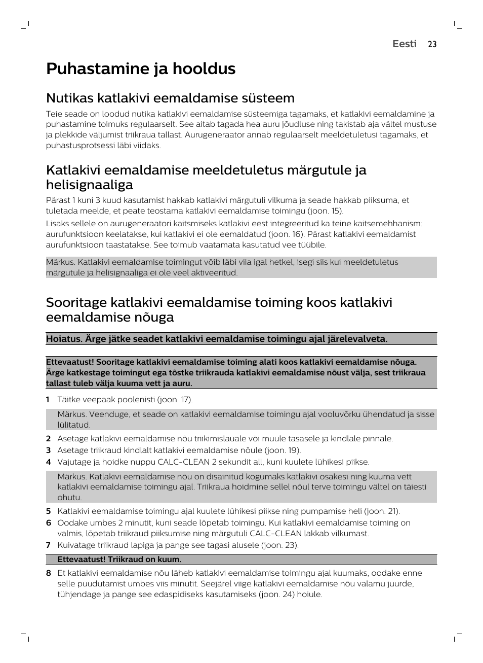 Puhastamine ja hooldus, Nutikas katlakivi eemaldamise süsteem | Philips  GC7833/80 User Manual | Page 23 / 138 | Original mode