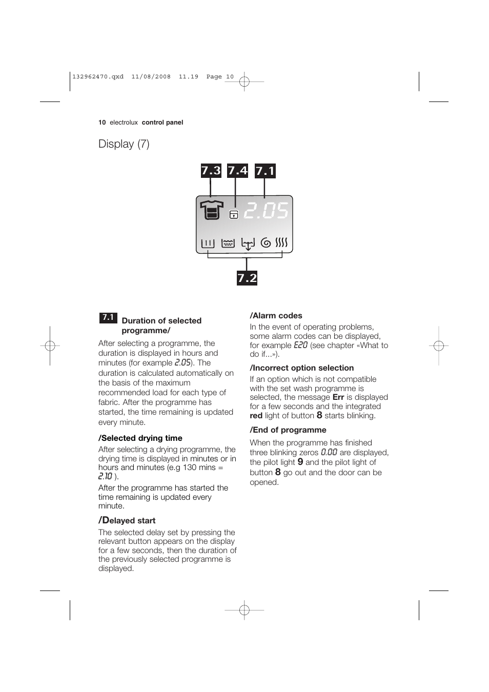 Display (7) | Electrolux EWX 14450 W User Manual | Page 10 / 48 | Original  mode
