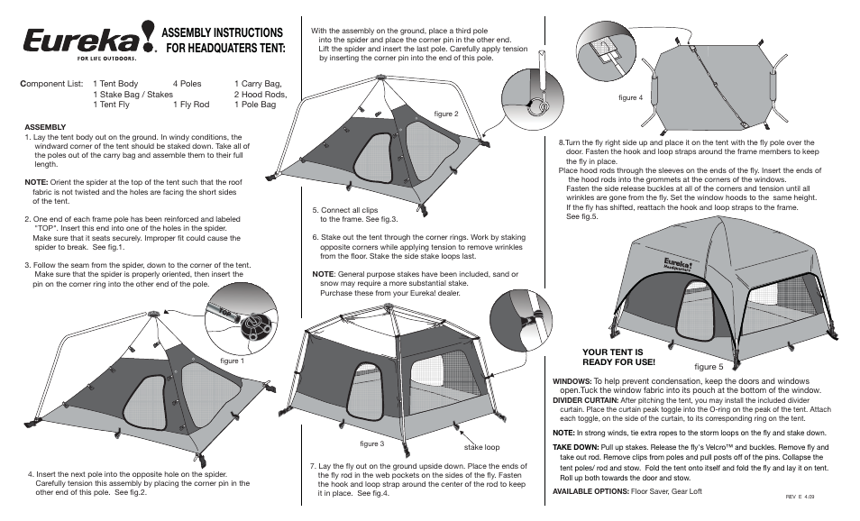 Eureka! Tents Headquarters User Manual | 2 pages