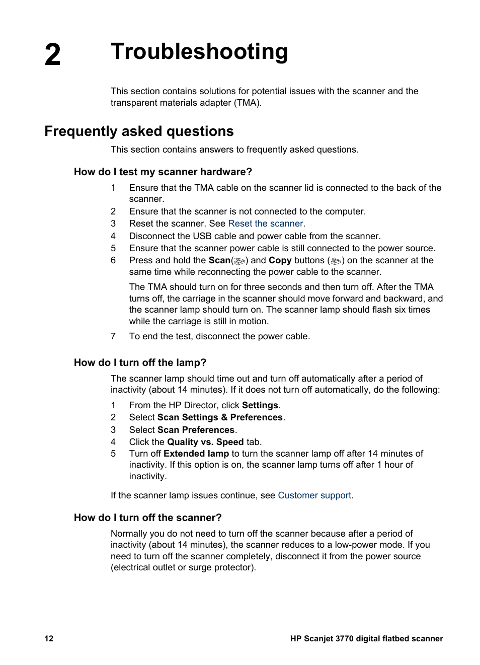Troubleshooting, Frequently asked questions, How do i test my scanner  hardware | HP 3770 User Manual | Page 16 / 30