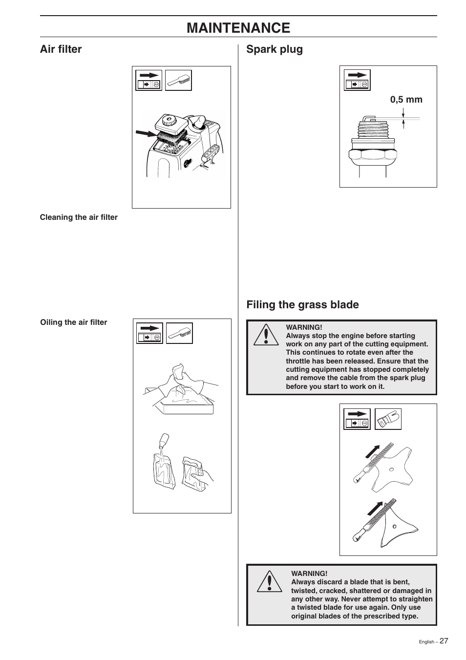 Maintenance | Husqvarna 322R User Manual | Page 27 / 44 | Original mode