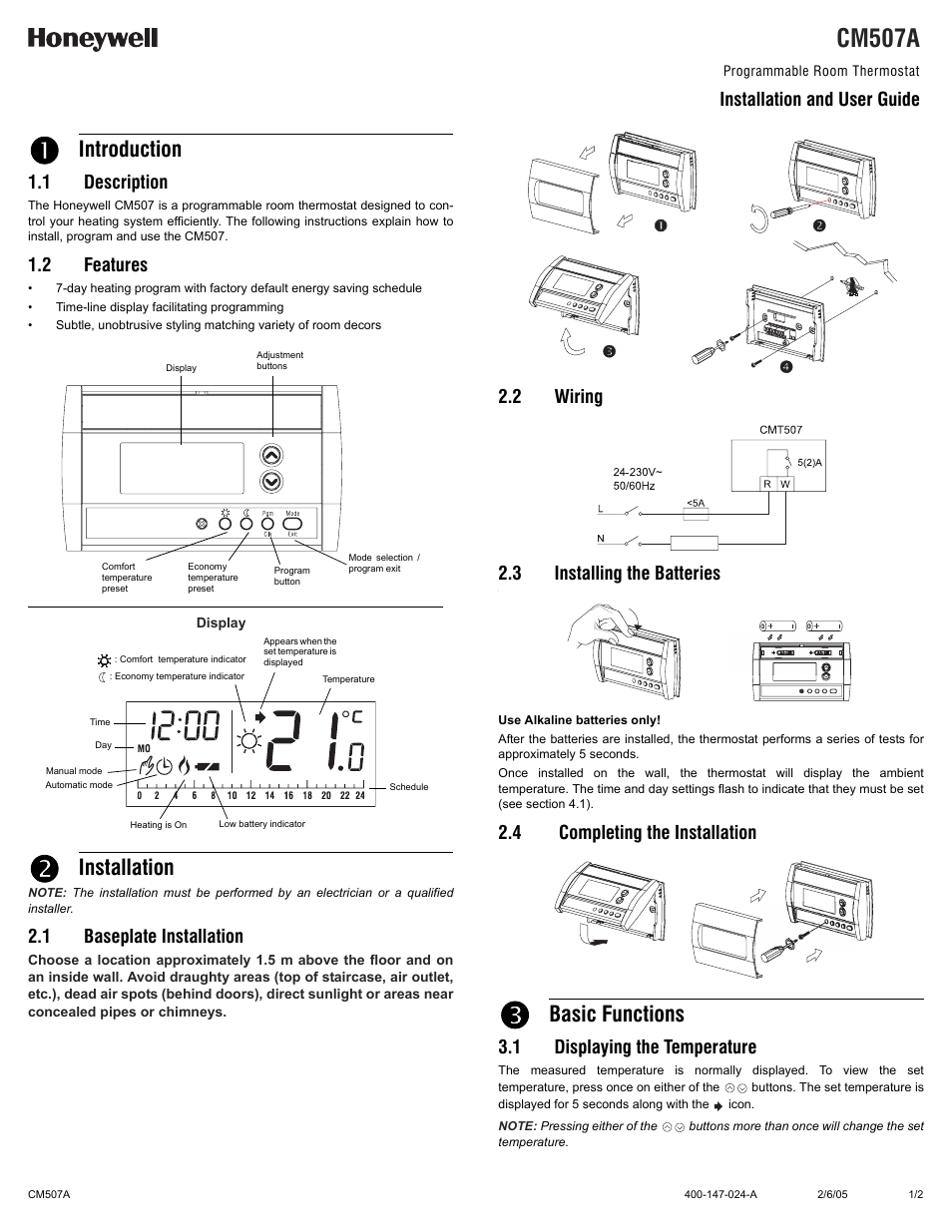 Honeywell CM 507 A User Manual | 2 pages