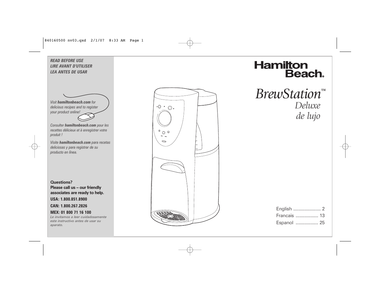 Hamilton Beach BrewStation Deluxe 47454C User Manual | 40 pages