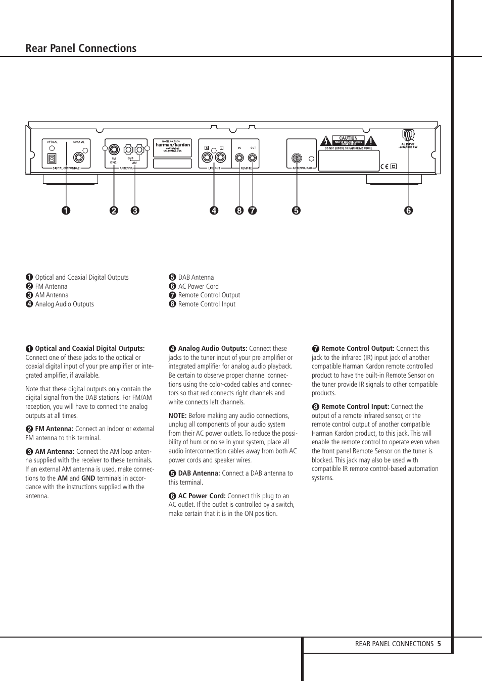 Rear panel connections | Harman-Kardon TU 970 User Manual | Page 5 / 14 |  Original mode