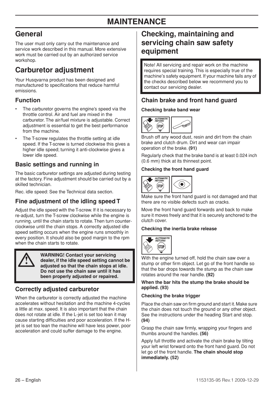 General, Carburetor adjustment, Function | Husqvarna 435 User Manual | Page  26 / 36 | Original mode