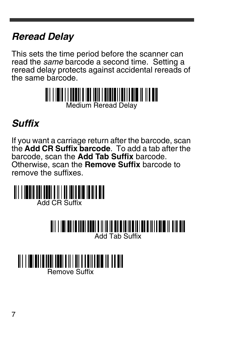 Reread delay, Suffix | Honeywell 4600g User Manual | Page 8 / 20