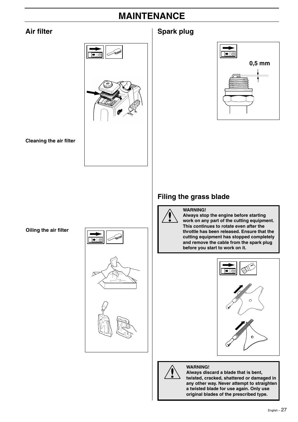 Maintenance | Husqvarna 323R EN User Manual | Page 27 / 44
