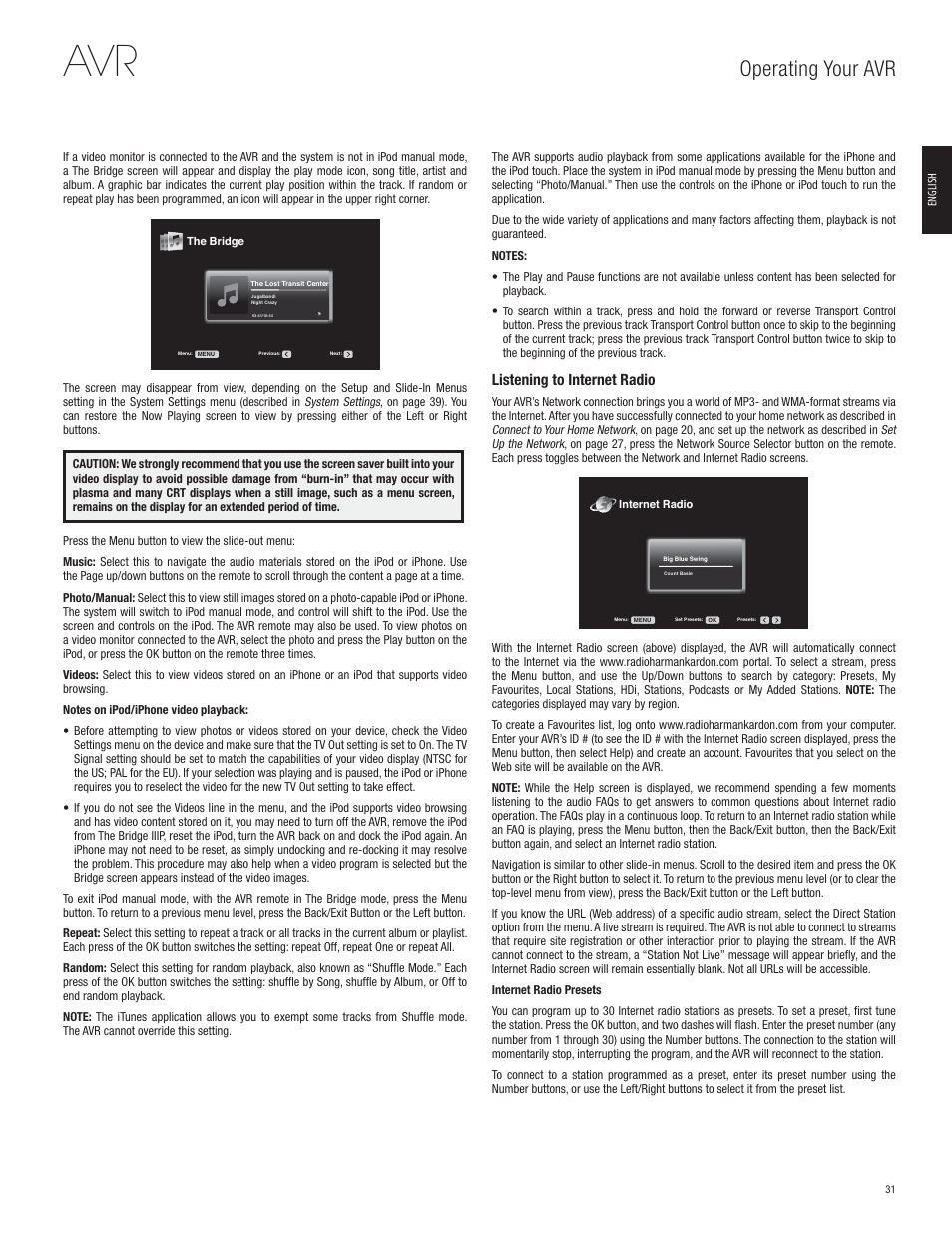 Operating your avr, Listening to internet radio | Harman-Kardon AVR 365  User Manual | Page 31 / 62 | Original mode