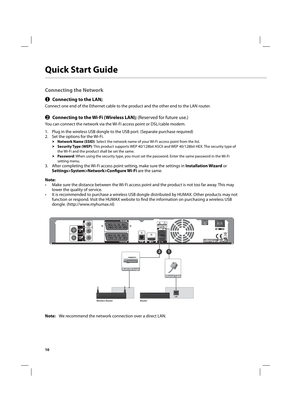 Quick start guide, Connecting the network | Humax IHDR-5200C User Manual |  Page 11 / 110
