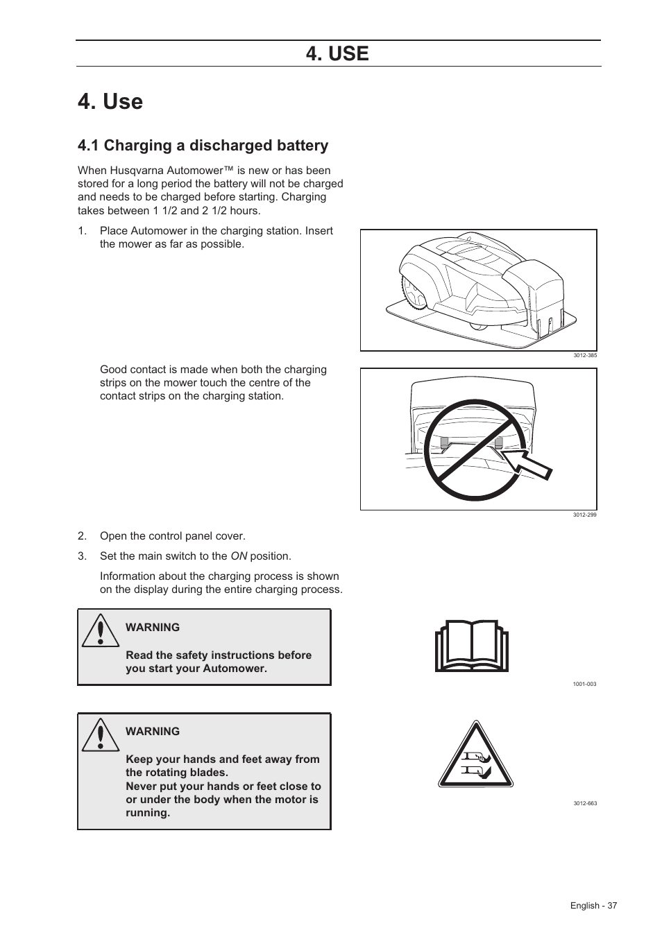 1 charging a discharged battery | Husqvarna 220 AC User Manual | Page 36 /  82