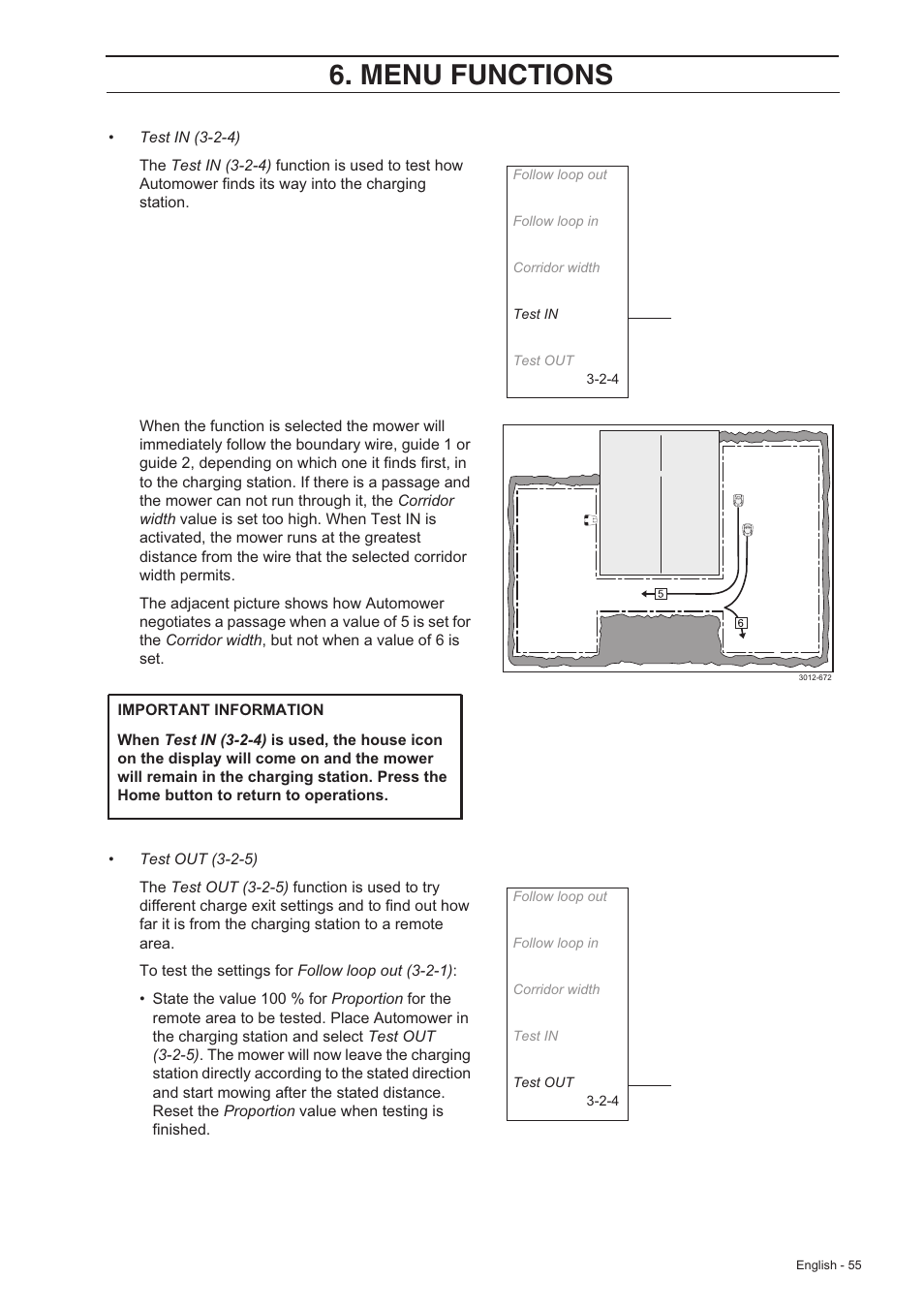 Menu functions | Husqvarna 220 AC User Manual | Page 54 / 82 | Original mode
