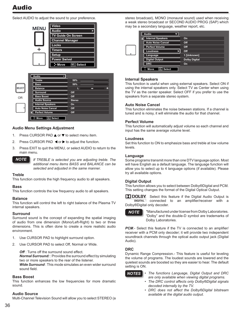 Audio | Hitachi P50V702 User Manual | Page 36 / 68