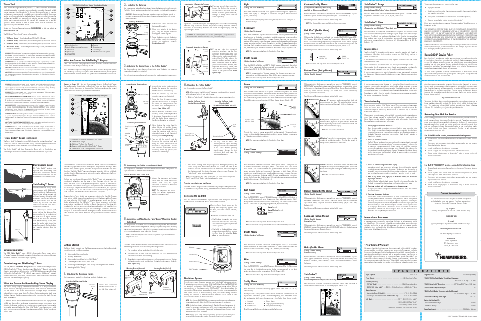 Humminbird 140C User Manual | 1 page | Also for: Fishin' Buddy 100 Series,  Platinum ID 120, 110, 130