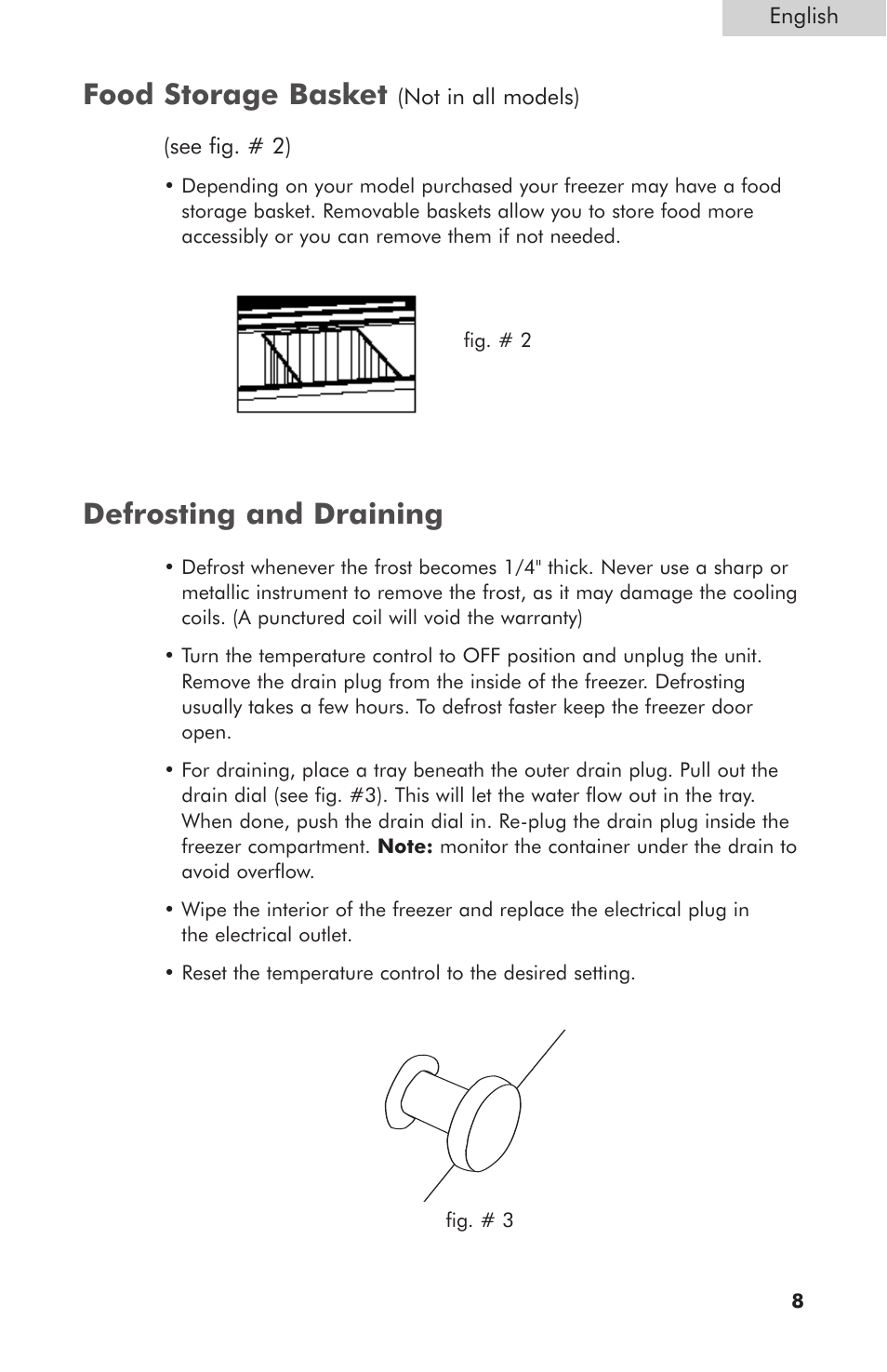 Food storage basket, Defrosting and draining | haier HCM050EC User Manual |  Page 9 / 16