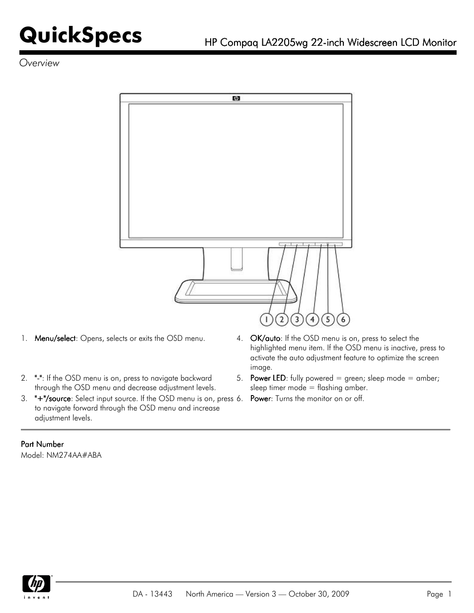 HP LA2205WG User Manual | 7 pages