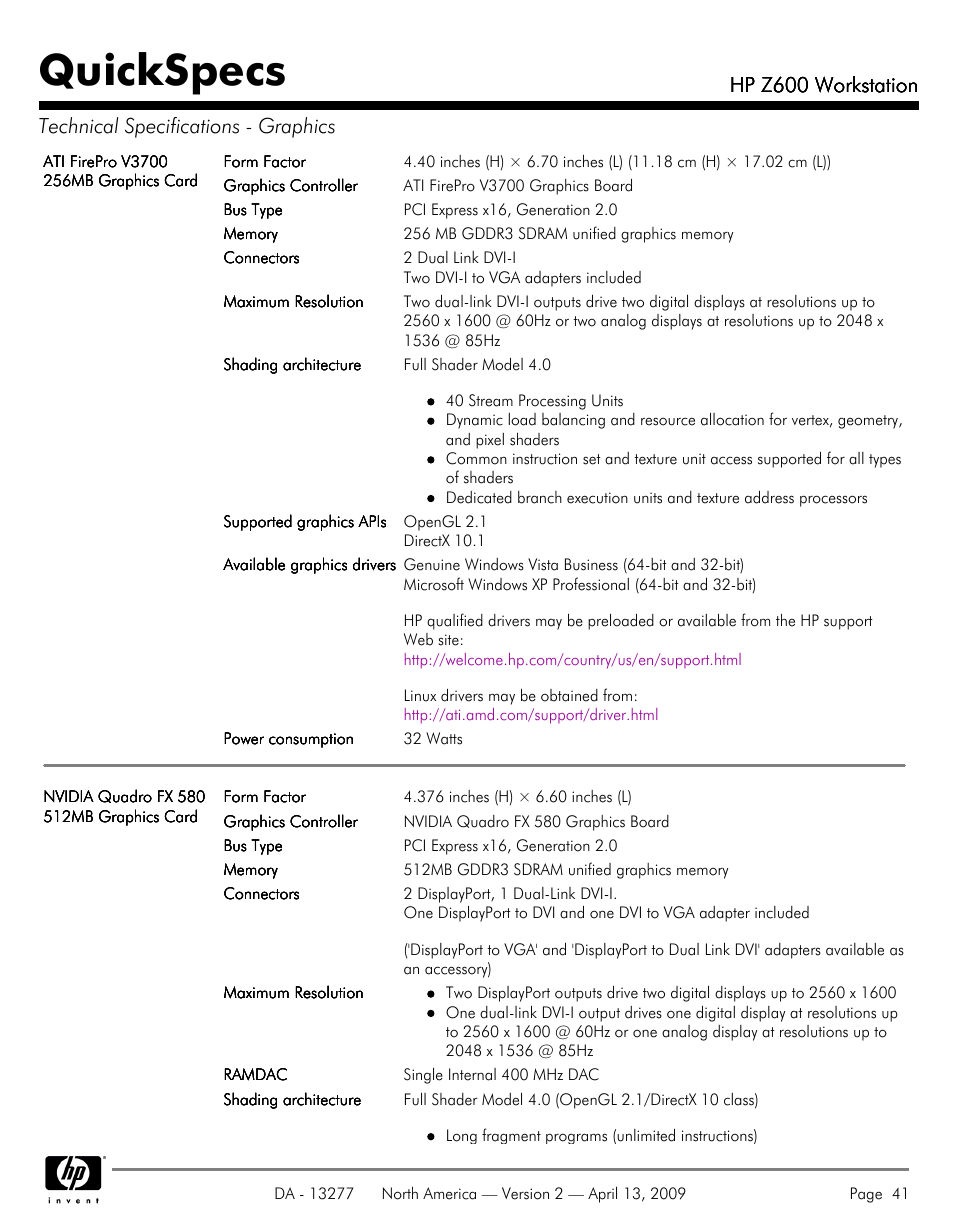 Quickspecs, Hp z600 workstation | Hood WORKSTATION HP Z600 User Manual |  Page 41 / 61 | Original mode