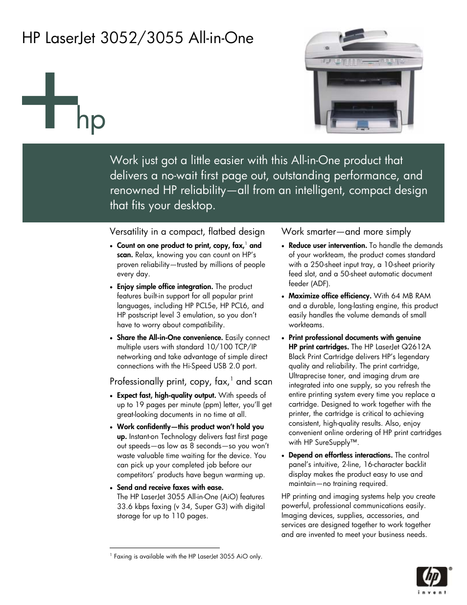 HP LaserJet 3055 User Manual | 4 pages | Also for: LaserJet 3052